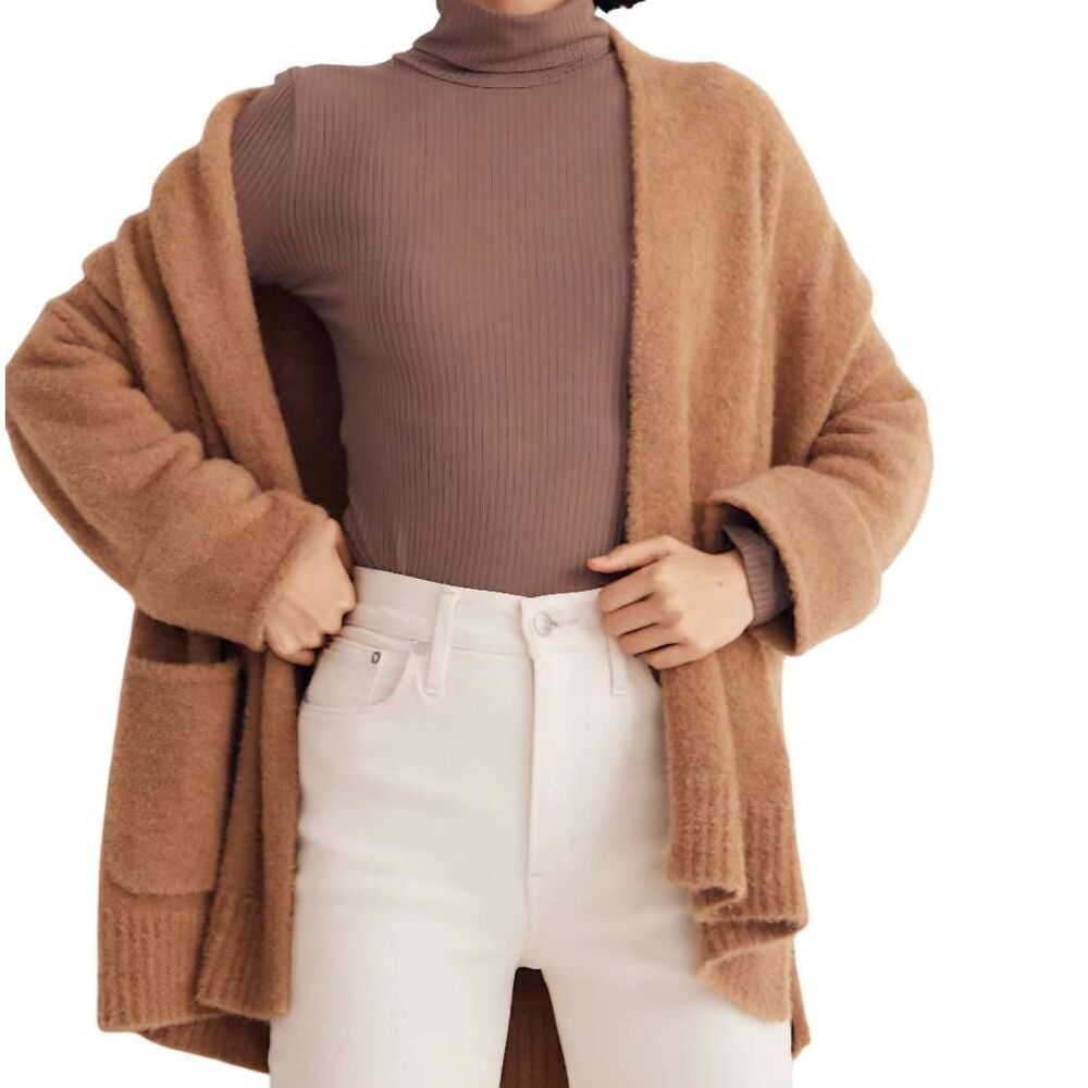 Madewell Sweater Women's Small Tan Gallatin Shawl Collar Fuzzy Cozy Oversized